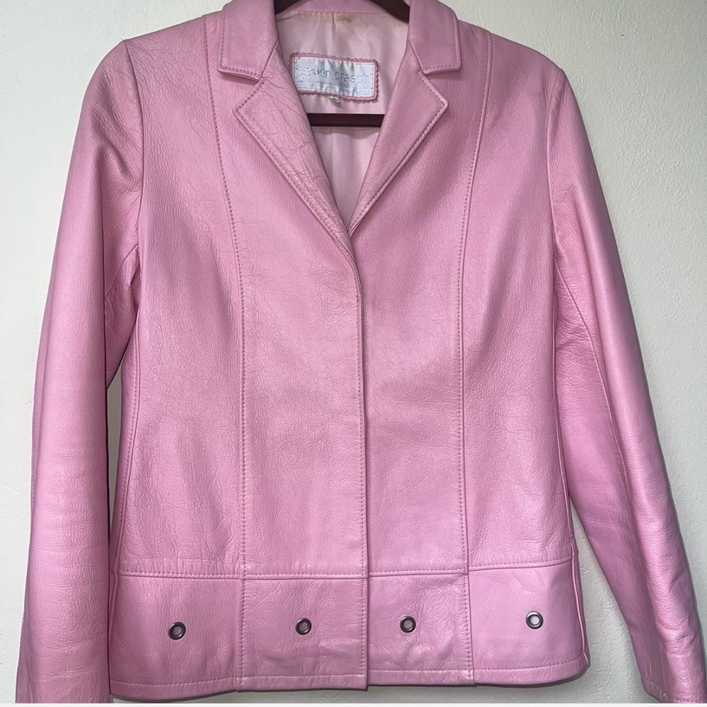 Soft Pink Real Leather Jacket with Notched Lapel From Skin Creeps